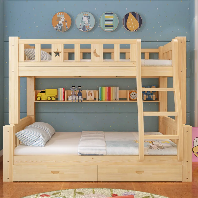 Upper and lower beds Full solid wood mother and child Multifunctional small apartment double high and low beds