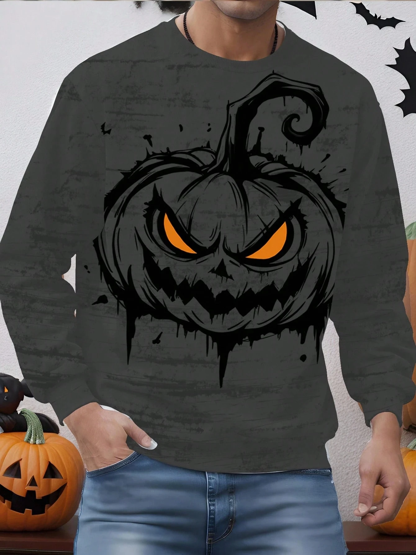 

Abstract Pumpkin Pattern Hoodie For Men Halloween 3D Printed Pullover Autumn Street Long Sleeve O-Neck Hoodies Loose Sweatshirts