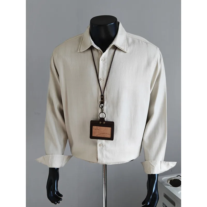 2026 Solid Color Double-layer Collar Shirt for Men Lyocell Linen Casual Long Sleeved Shirts Social Business Shirt Men Clothing
