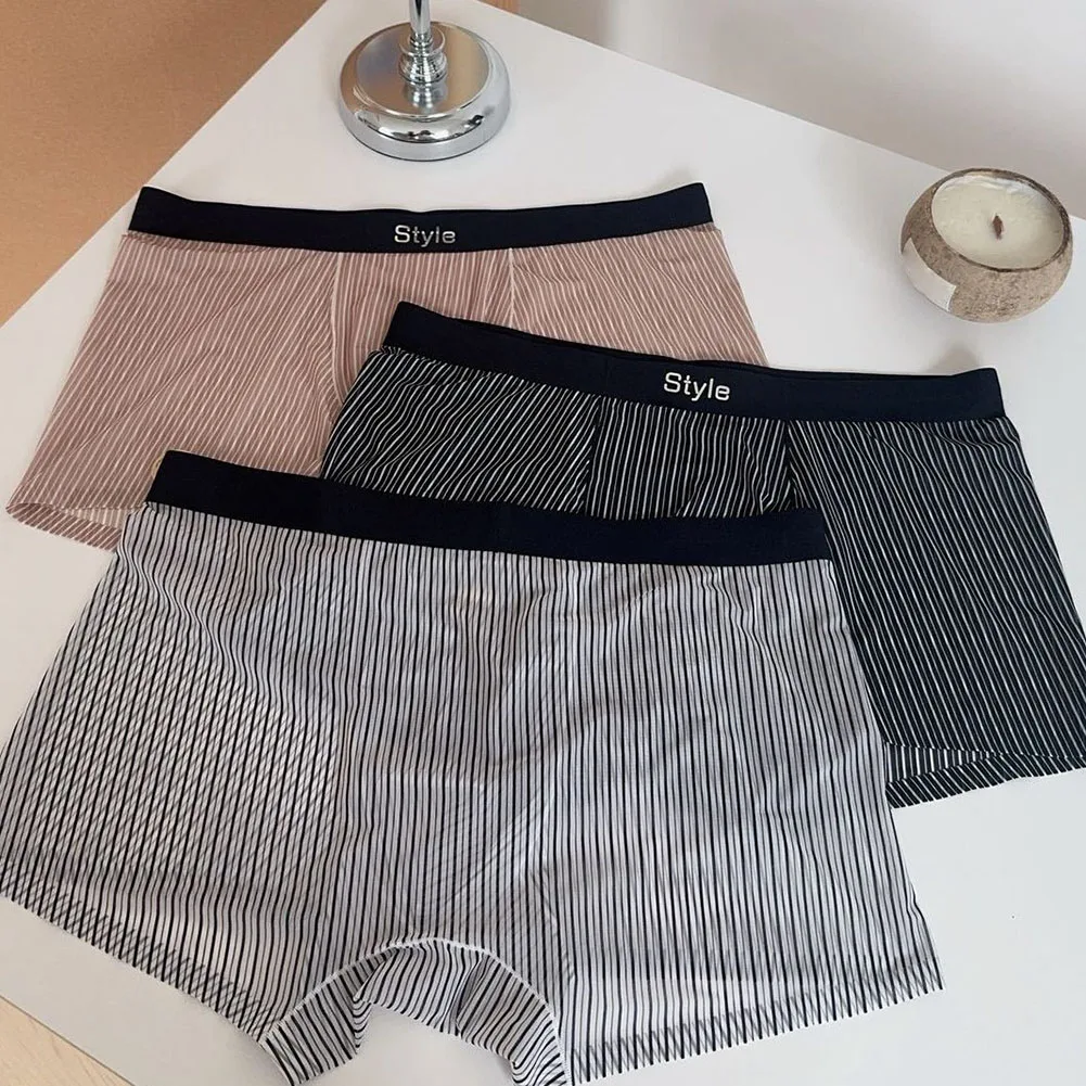 

Men Seamless Striped Ice Silk Boxer Shorts Ultra-thin U Convex Pouch Underwear Striped Ice Silk Men's Boxer Shorts