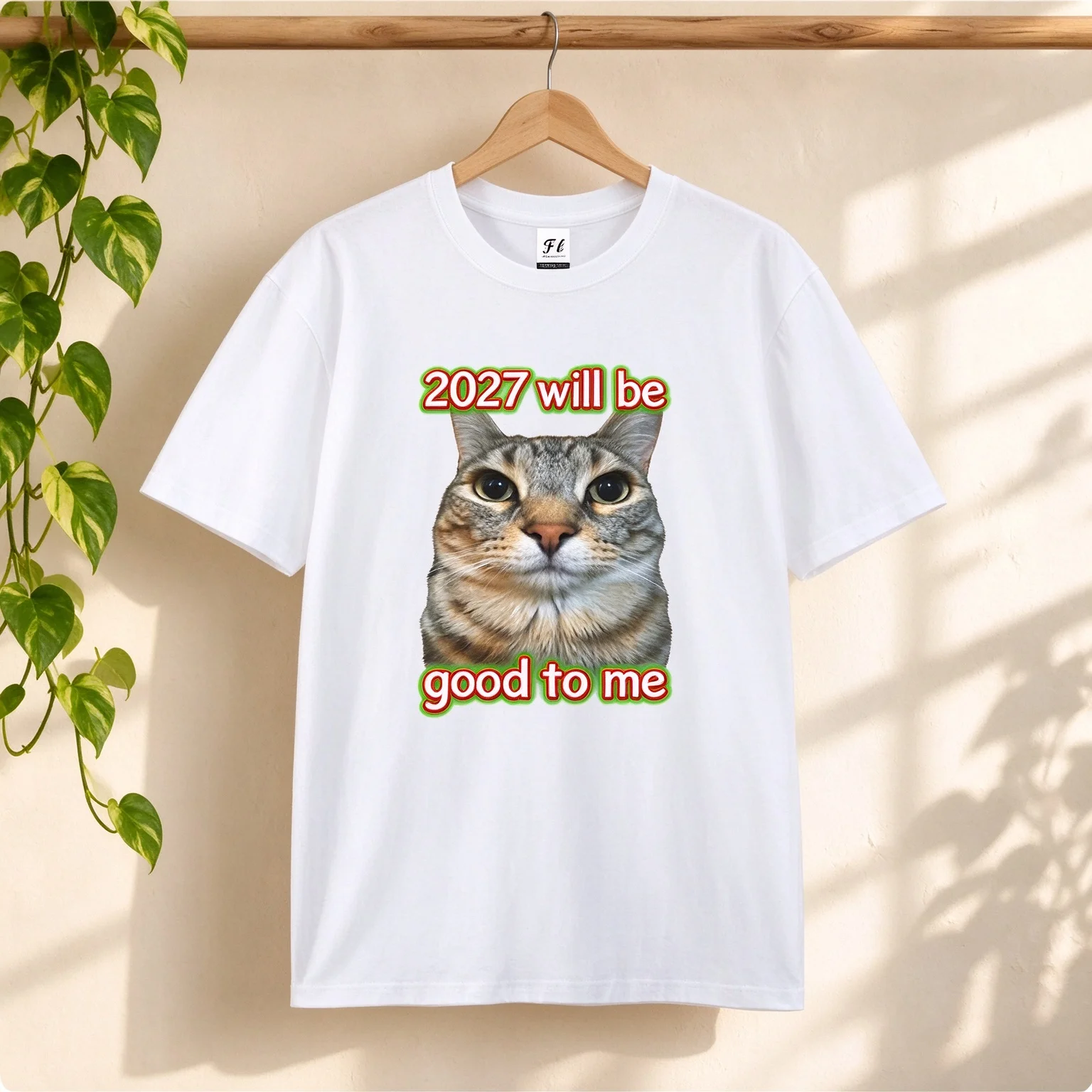 2027 Will Be Good To Me Cat Meme T-shirt Funny New Year Wish Graphic Tee Unisex Casual Short Sleeve Tops