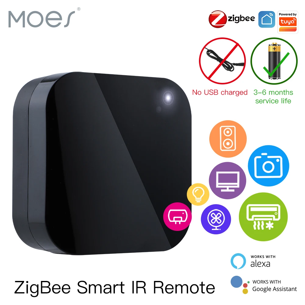 MOES Tuya ZigBee Smart IR Remote Controller Battery Powered Universal Infrared Hub for TV Air Conditioner Alexa Google Home