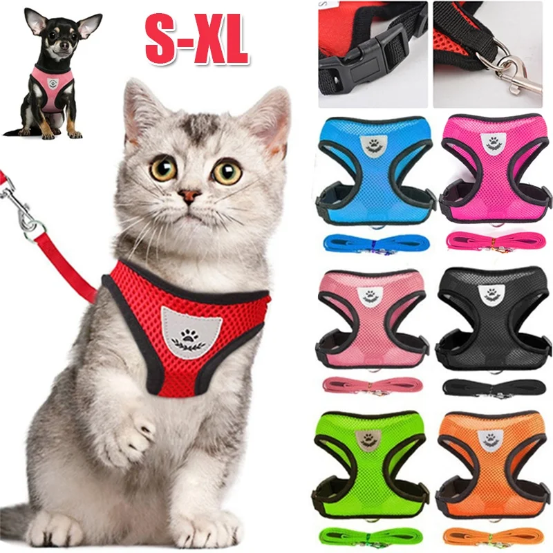 

Cat Dog Harness with Lead Leash Adjustable Vest Polyester Mesh Breathable Harnesses Reflective Small Dog Cat accessories