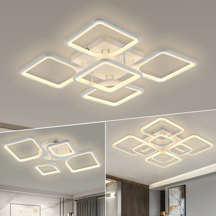 

High Quality Nordic Design Bedroom Dining Room Living Room Minimalist Dimmable Fancy Square Led Ceiling Light