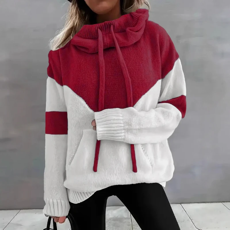 

Elegant Temperament Sweater Hooded Color Lazy Drawstring Ladies Pullover Autumn And Winter Fashion Commuter Women's Clothing
