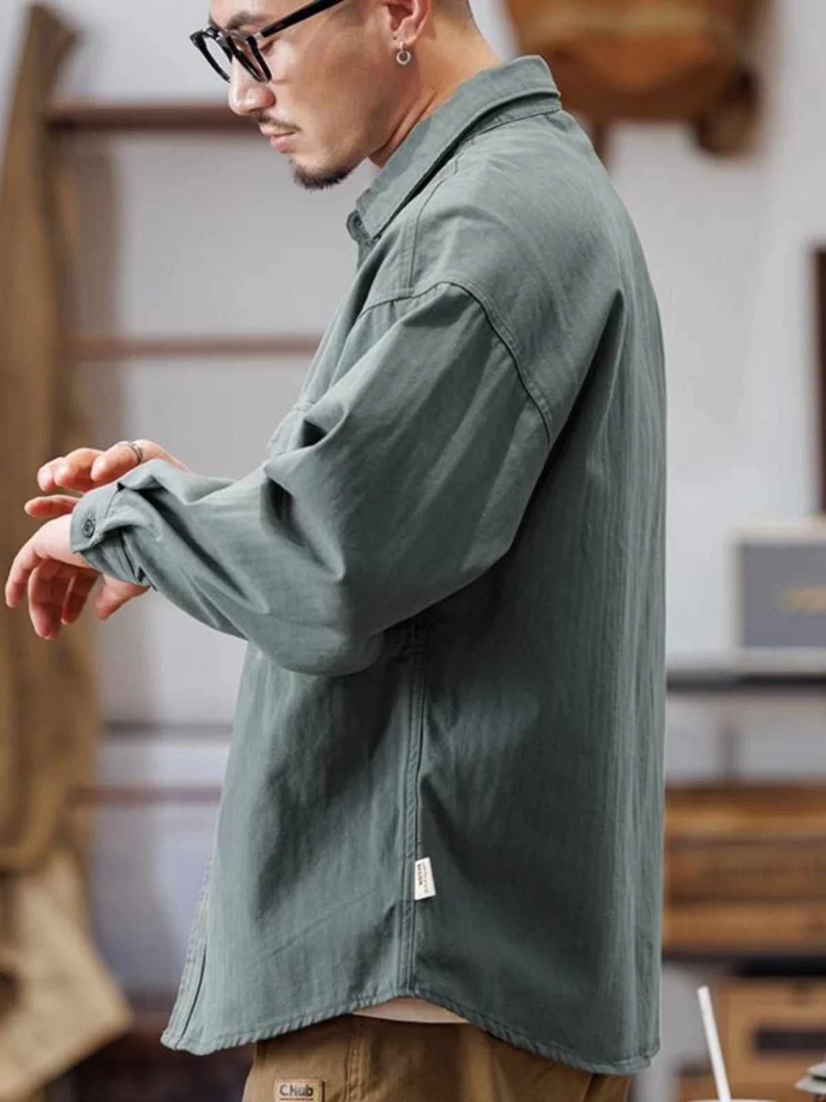 American Style Retro Workwear Shirt Men's Long Sleeve Loose Fit Casual Autumn Jacket Men's Pure Color Point Collar All Seasons