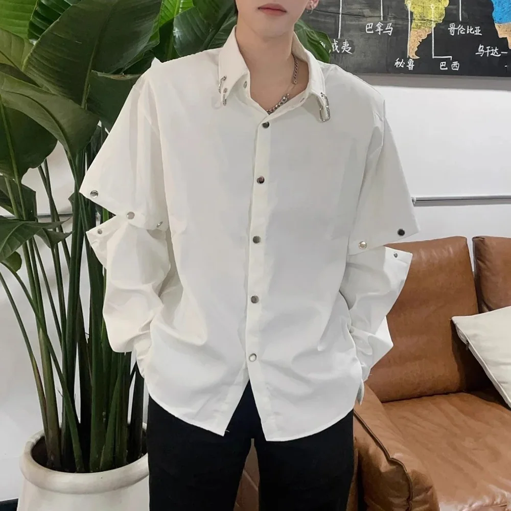 2025 Spring and Summer New Men's Y2k Metal Stitching Long Sleeve Shirt Casual Fashion Trend High Street Simple Loose Men's Tops