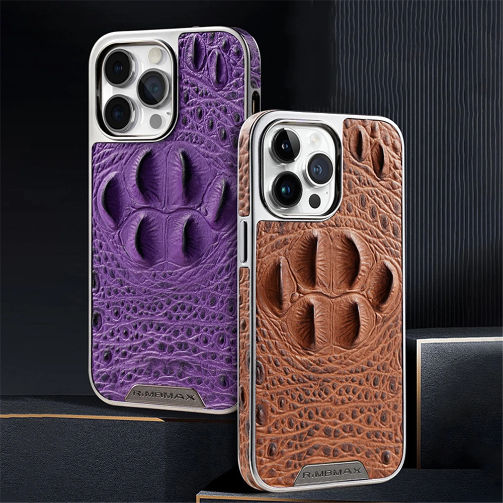 Luxury Business Crocodile Claw Genuine Leather Phone Case For iPhone 16 Pro Max 14 13 12 15 Pro Max 16 Plus Shockproof Cover
