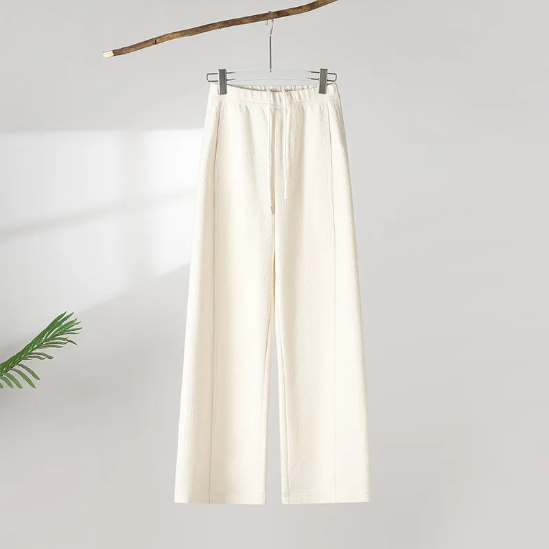 

Woolen Pants for Women, and Winter Elastic Waist Commuter Fleece-Lined Casual Straight-Leg Pants