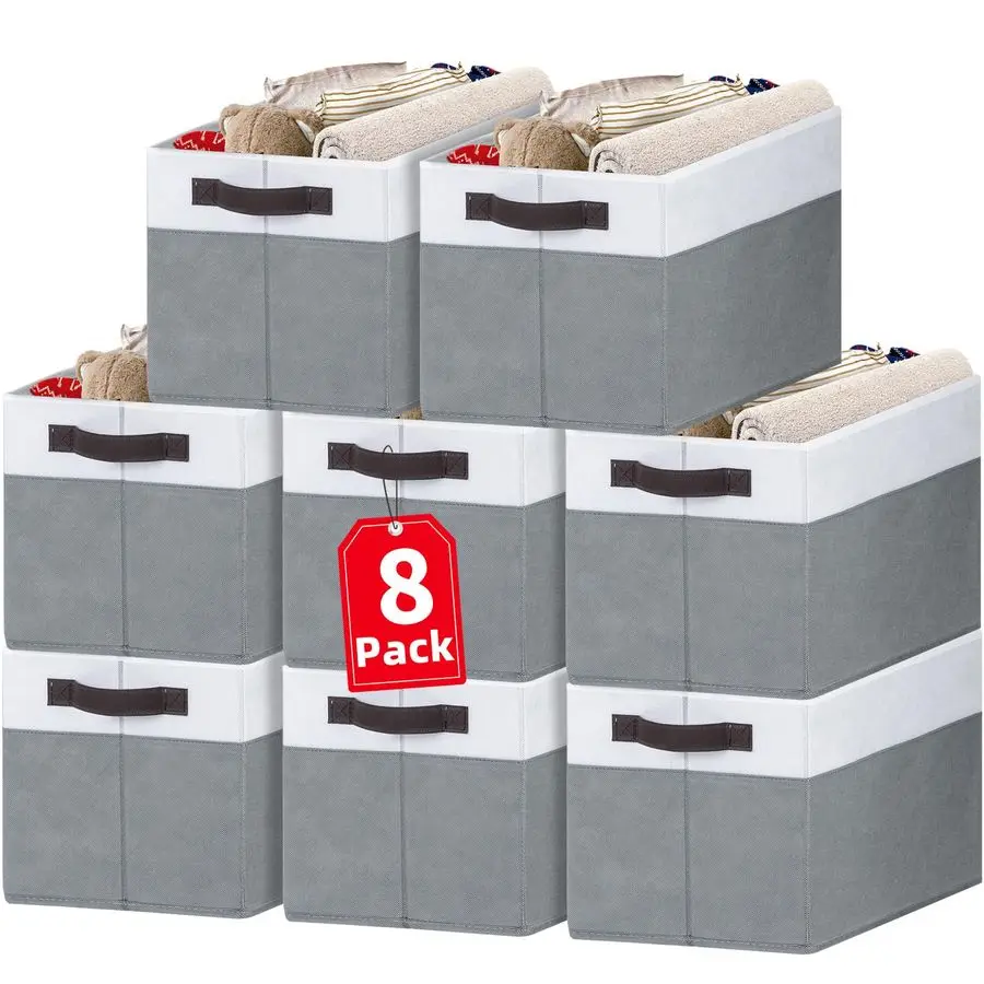 

Large Storage Baskets 8 Pack Versatile Fabric Storage Bins for Closet Cabinet Wardrobe Nursery Pantry Nursery Organizer Bins fo