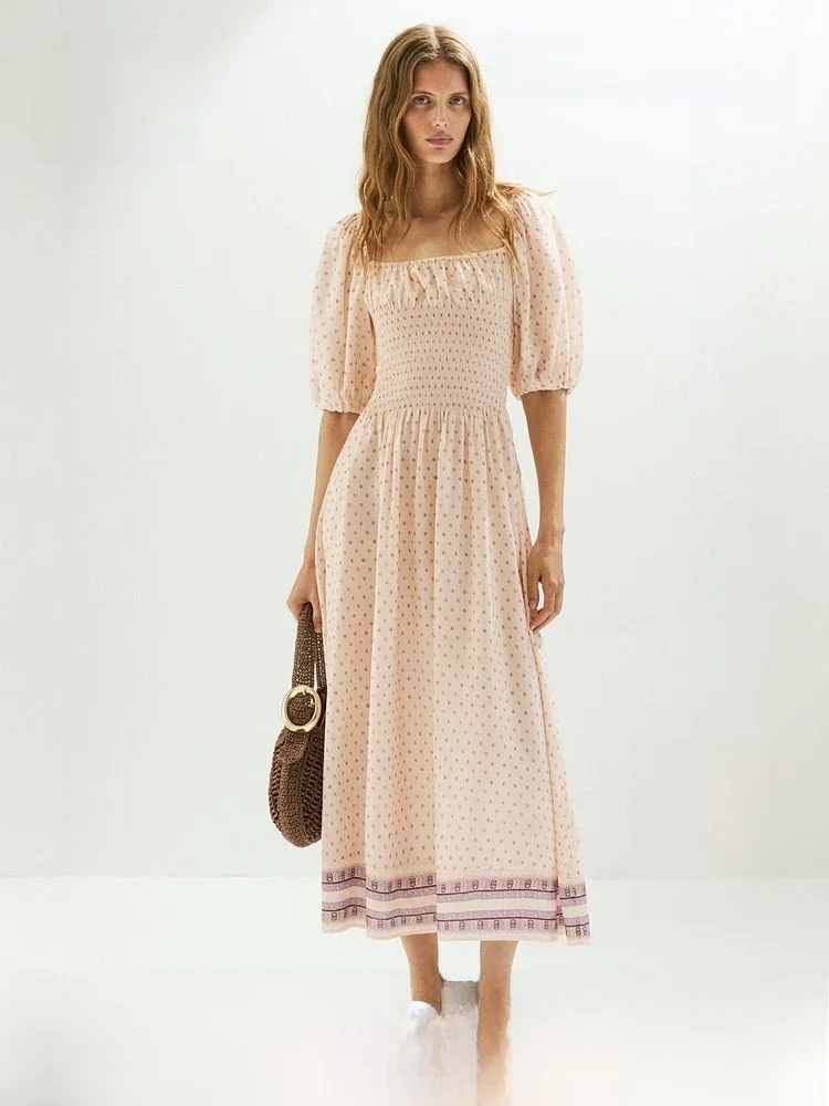 

Elegant H&M Women's Dress 2026 Summer New Waist Cinched Straight Gown with Pleats Casual Style Viscose And Nylon Fiber
