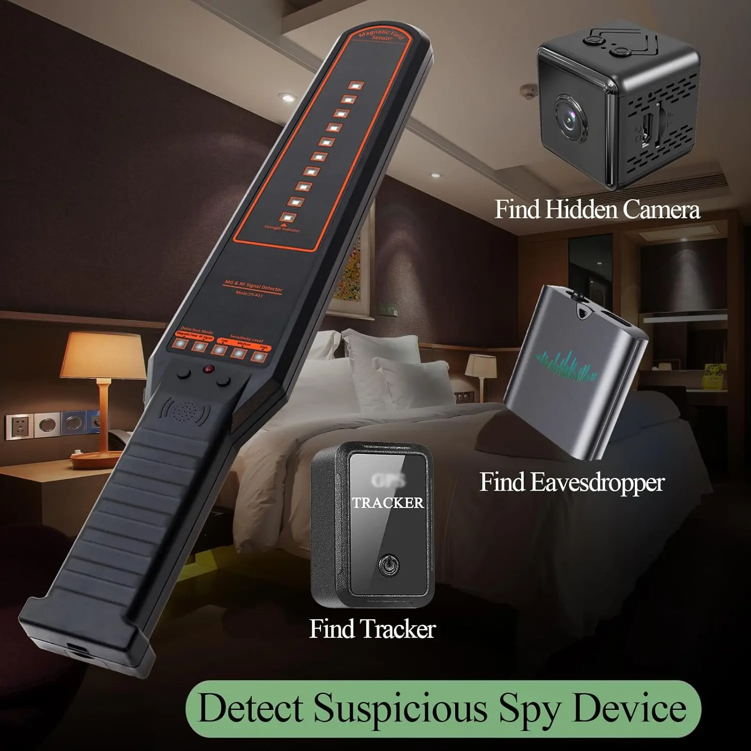 Detector de cámara oculta, mini detector de insectos, detector de dispositivo de escucha de seguimiento de automóviles para automóviles, hoteles, reuniones que protegen su viaje