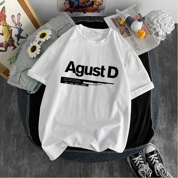 Fashion Korean version of KPOP Agust D printed T-shirt D-2 album Unisex T-shirt Yoongi shirt Teen clothes Graphic T-shirt Tops