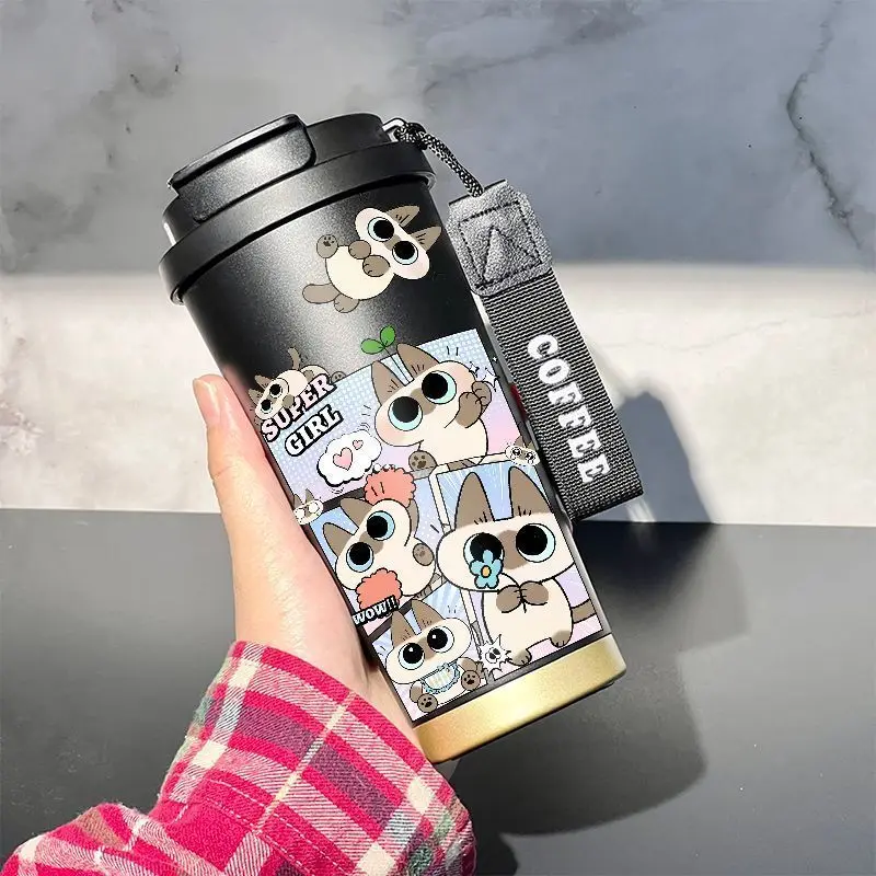 Azuki Kaffeetasse, neue Kreativität, niedlicher und cartoonartiger Stil, modisch, einfach und langlebig, große Kapazität, tragbarer Thermobecher für Paare. – Detail 4