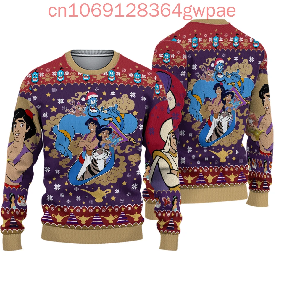 Disney Aladdin Genie Christmas Ugly Sweater Men's Women's 3d Print Disney Ugly Casual Sweatshirt Christmas Sweate Ugly Sweater