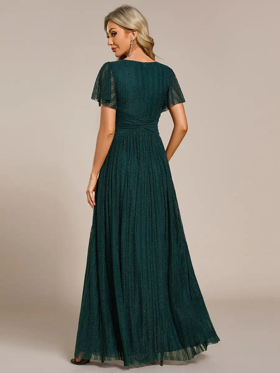 Plus Size Evening Dresses Glittery Deep V Neck Bowknot Waist Mesh Fabric 2024 Ever Pretty of Dark Green Bridesmaid dress