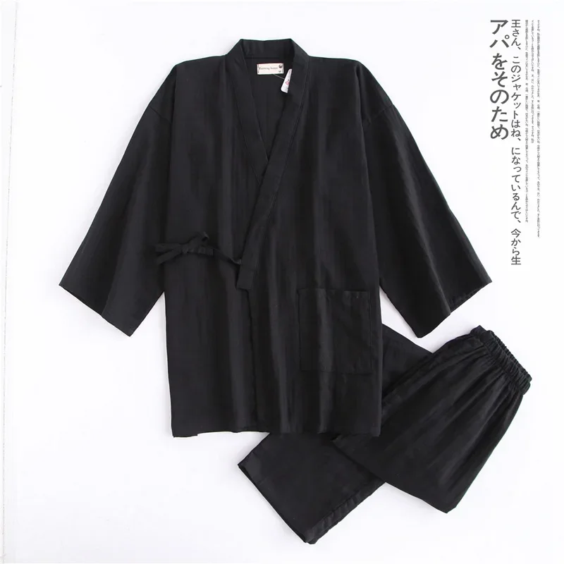 

Japanese Style Kimono Cardigan Pants 2pcs Set Men's Nightwear Bathrobe Cotton Comfortable Home Suit Robe Sleepwear Daily Casual