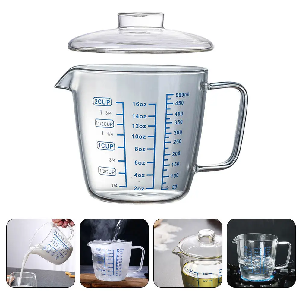 1Pcs Sturdy Heat Resistant Glass Measuring Cup with Visible Scale Marks Reusable Dishwasher Safe for Kitchen Baking Measuring