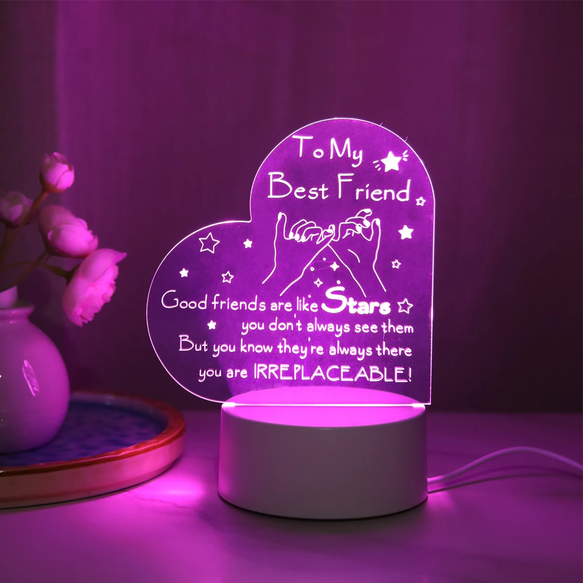 USB switch pink heart-shaped night light friendship declaration text LED light bedroom room decoration gift light