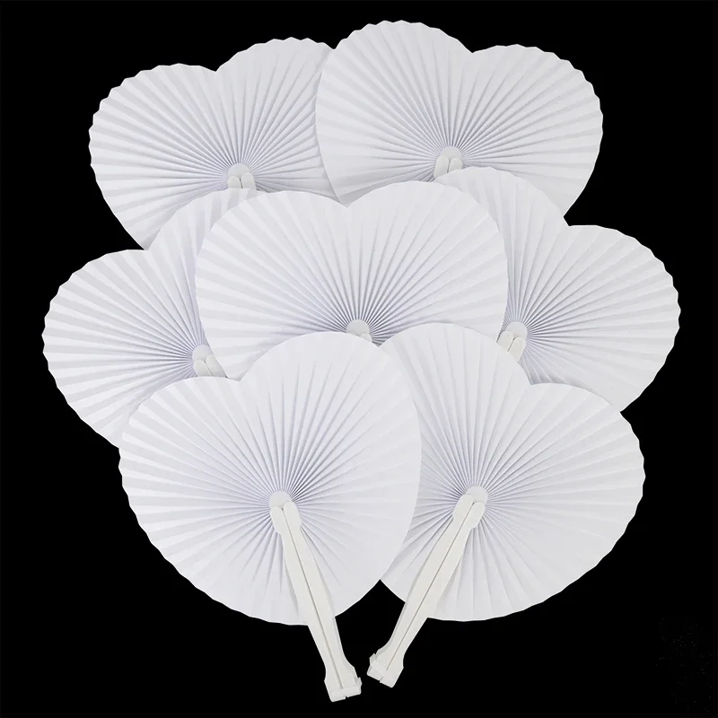 6/12Pcs White Folding Handheld Paper Fans  with Plastic Handle for Wedding Birthday Party Supplies Graffiti, Home Decoration