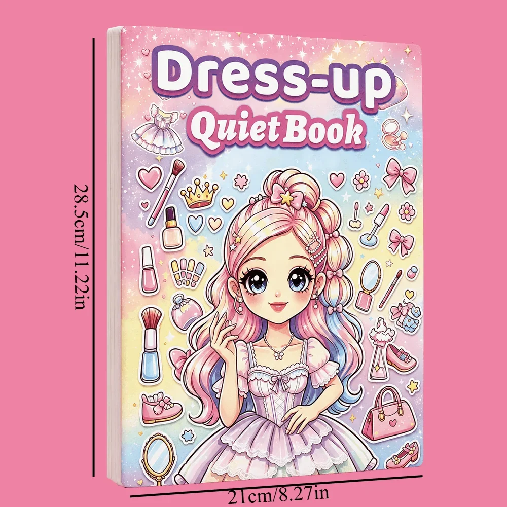 Kids Beauty Salon Sticker Book, Large 4-in-1 Interactive Quiet Book with 90+ Reusable Stickers for Hairstyle, Dress-up Workbook