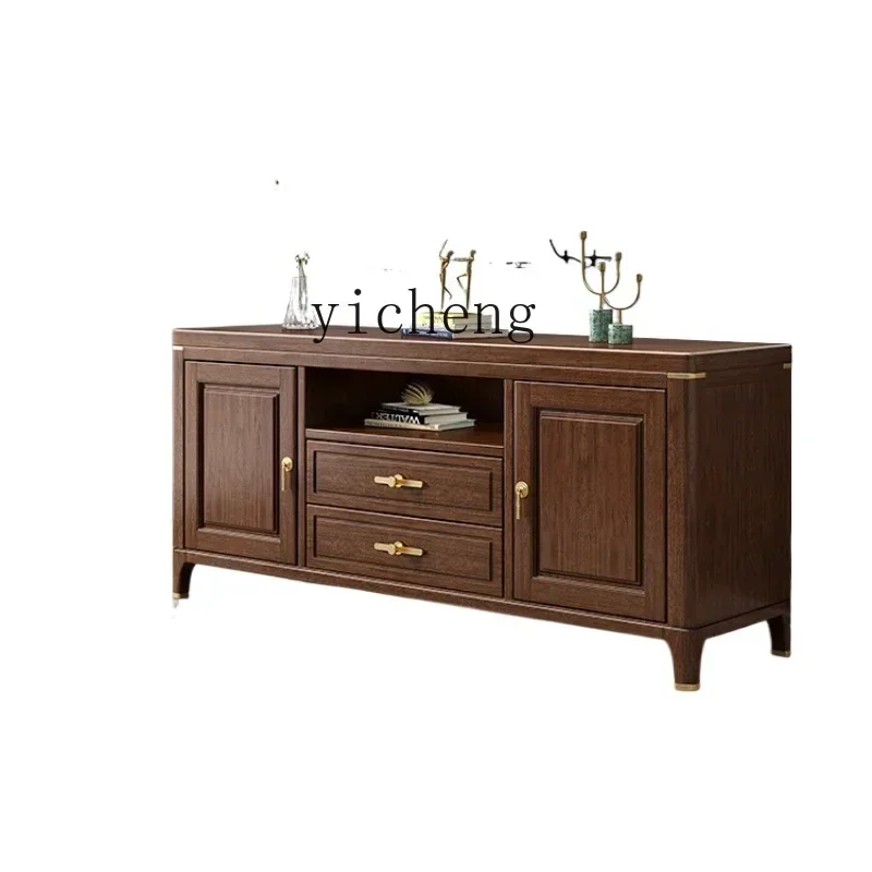 

X5-1 New Chinese Bedroom TV Cabinet Walnut High Cabinet TV Cabinet Combination Wall