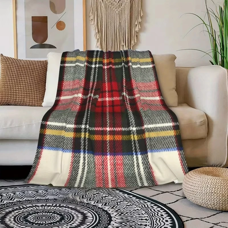 Scottish Tartan Red White Plaid Flannel printed blanket suitable for all seasons suitable for living room office sofa and travel