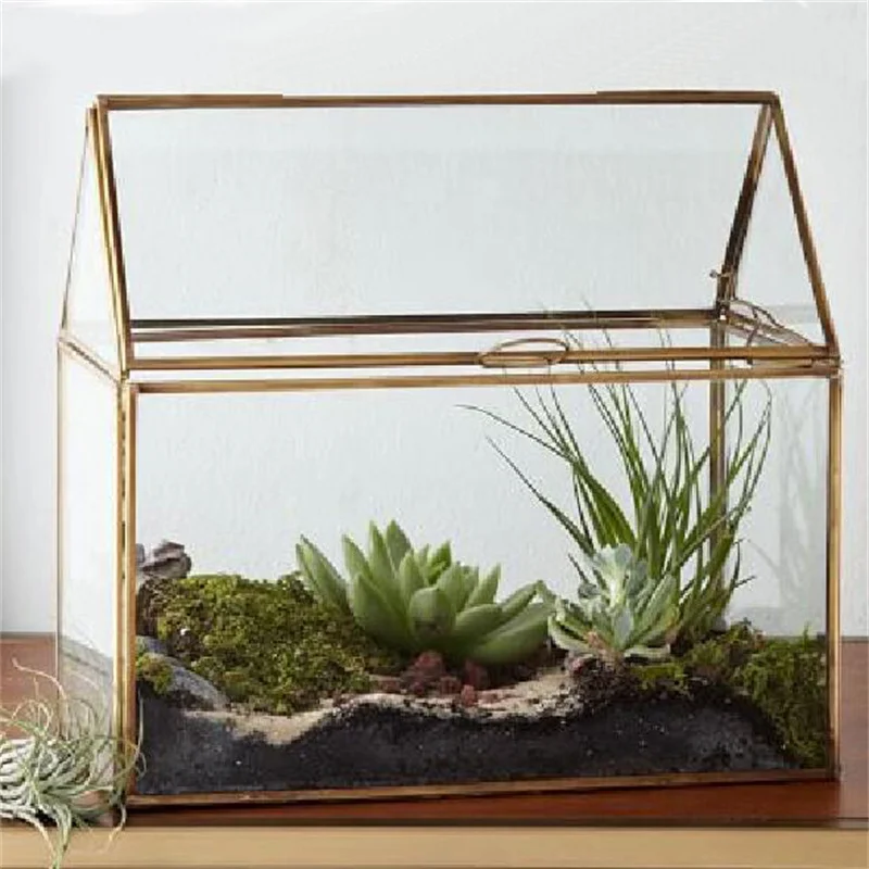 Geometric Glass House / Handmade Glass Terrarium / Modern Planter for Indoor Gardening / Desktable Vase / Stained Glass Box