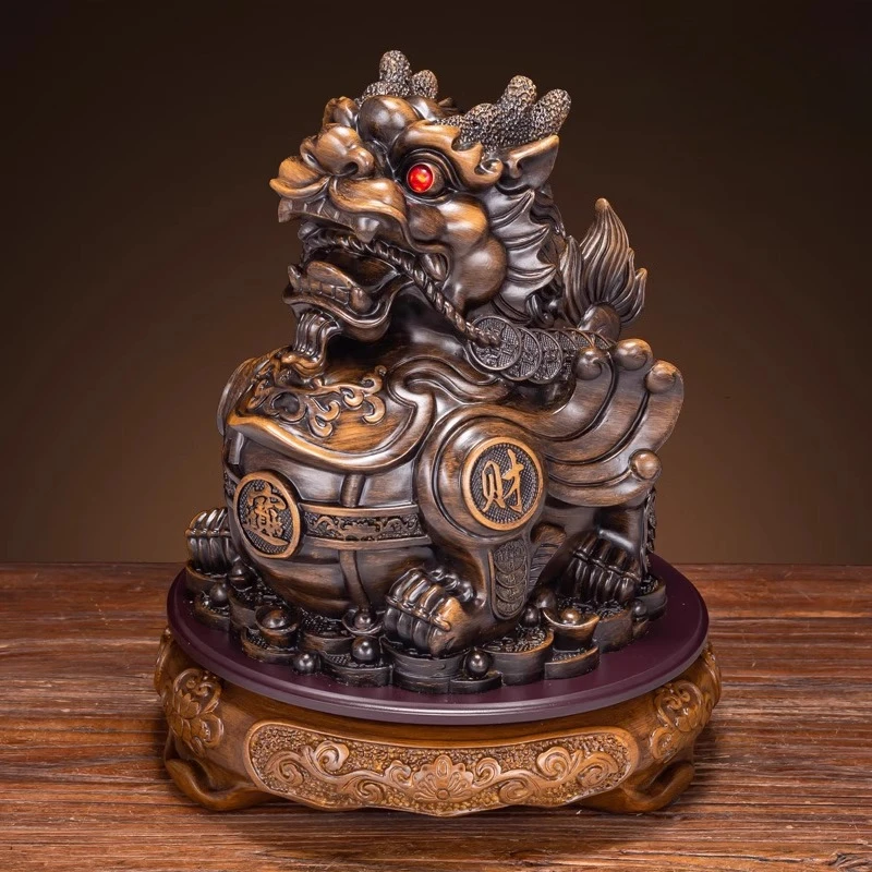 

Lucky Pixiu ornament Piqiu wood grain new Chinese style living room wine cabinet decoration office table decoration opening gift