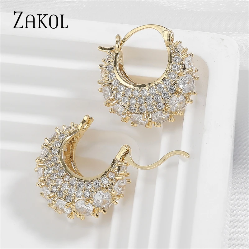 ZAKOL Korea New Design Fashion Jewelry Gold Color Micro inlay Zircon U-shaped Earrings Elegant Women's Weding Party Accessories