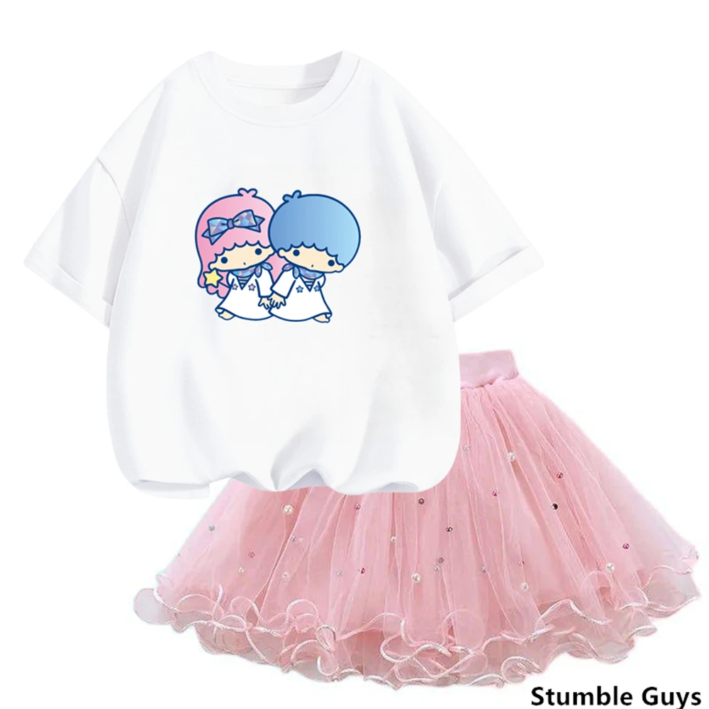 Girls clothing sets Princess little Girl 2024 Summer Birthday party dress 2pc Tutu Skirt + little twin stars t Shirt Outfits