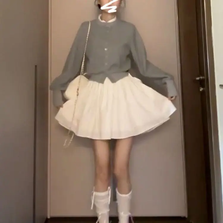 

Белая юбка-полусолнце Ballet Sle для женщин, весна-лето, кружевная, расклешенная, с высокой талией, А-силуэт, короткая юбка в корейском стиле