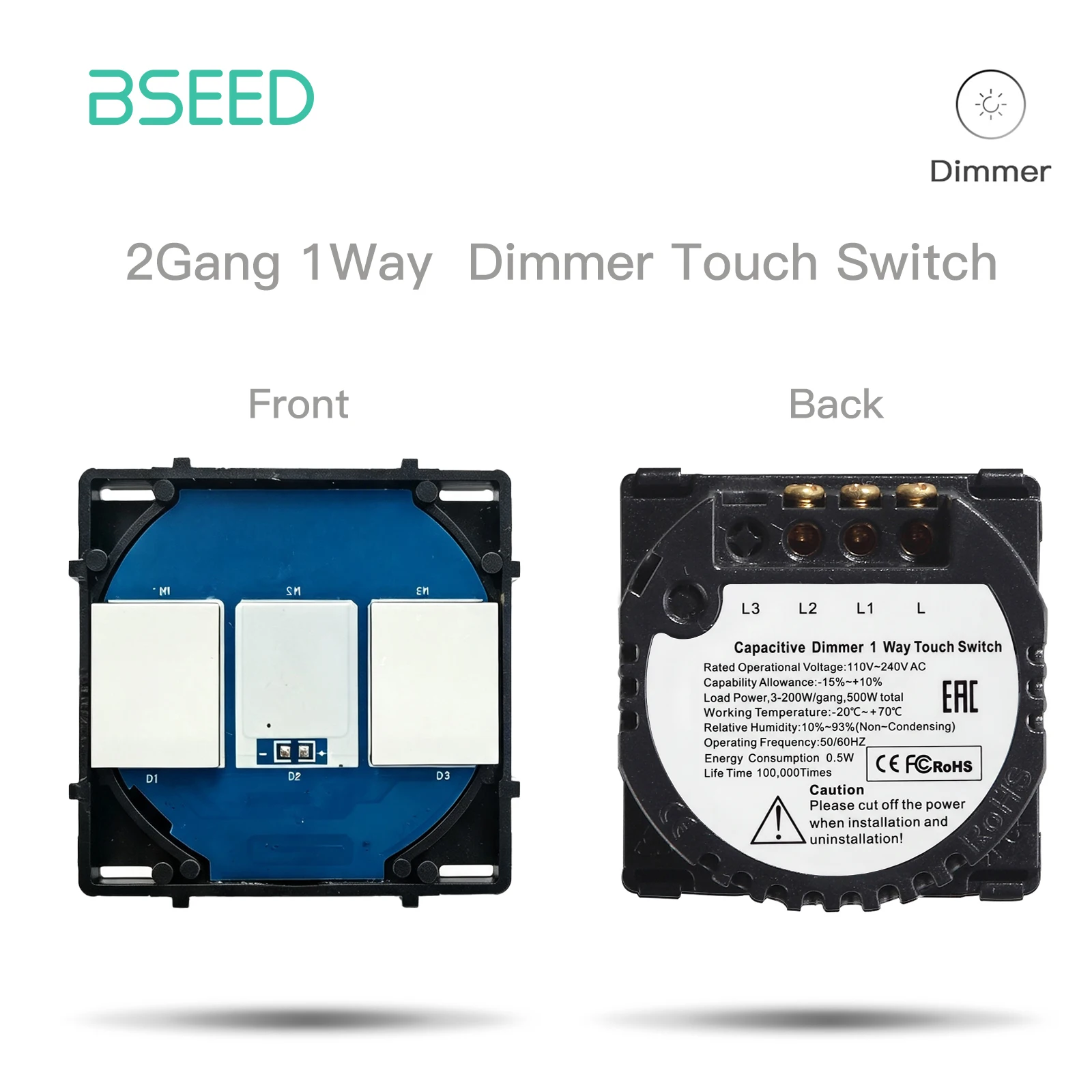 Bseed Die Basis des Touch-Schalters 1/2/3 Gang 1/2Wege Lichtschalter ohne Glasscheibe EU-Standard-Dimmerschalter DTY-Funktionsteil