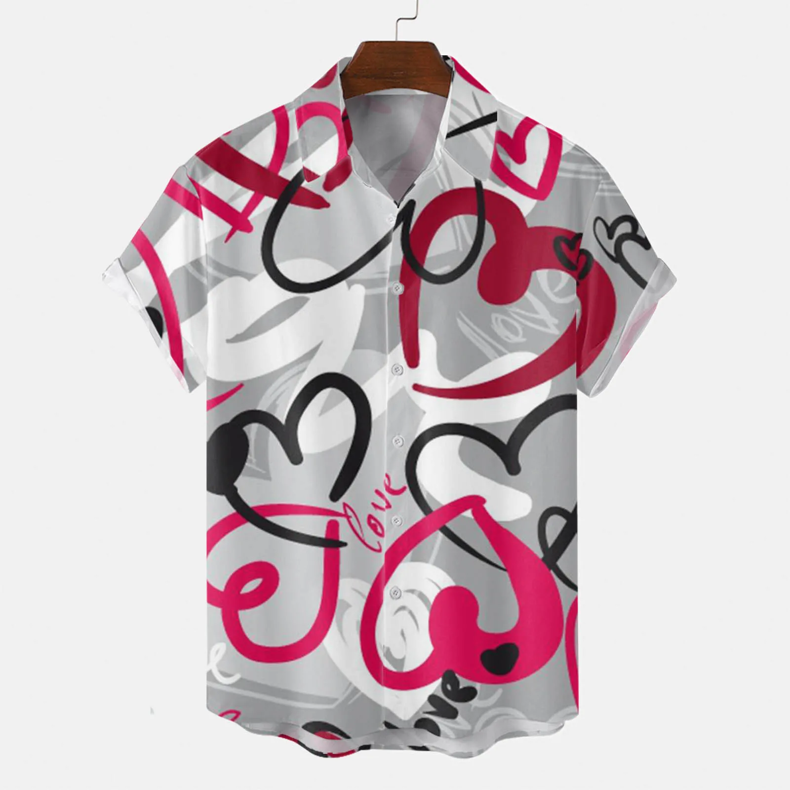 

Мужская рубашка с цифровым геометрическим принтом, гавайская рубашка с узором клевера, рубашка-футболка с коротким рукавом и 3D-эффектом, ко Дню святого Валентина