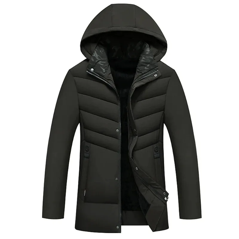 

Winter Windproof Solid Color Parkas Men High-quality Overcoat Business Casual Men's Warm Winter Coat with Detachable Hood Thick