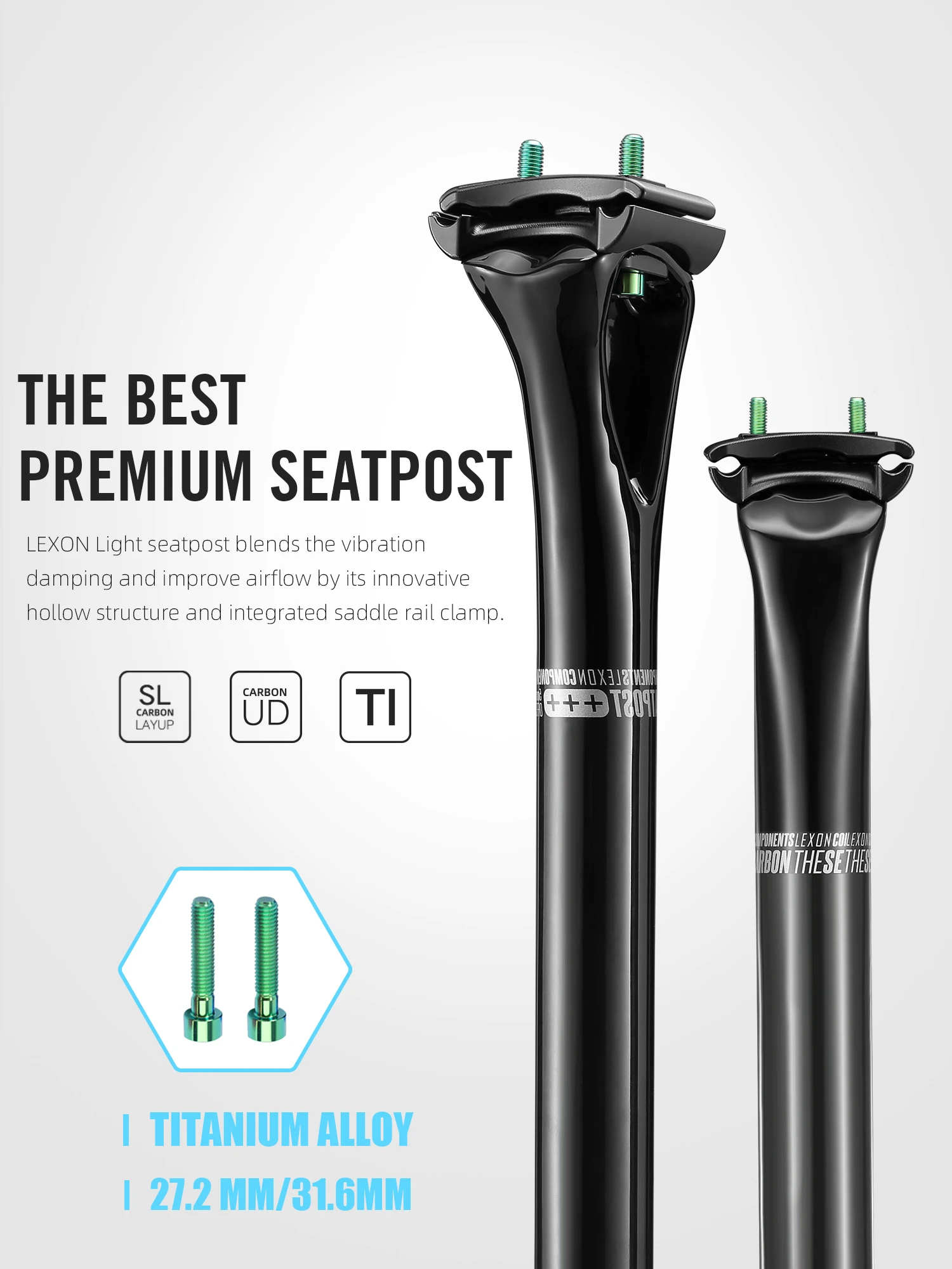 Lexon Carbon Seatpost 27.2/31.6MM Bike MTB Road Gravel 400MM 5mm offset seat Tube Mountain Cycling FOR Bicycle Accessories