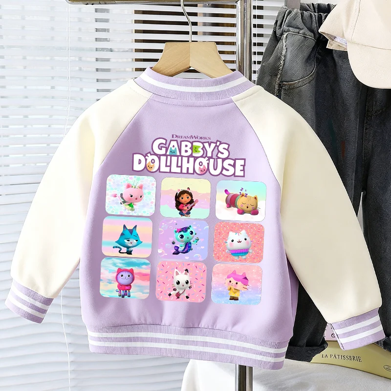 Gabby Dollhouse Kids Baseball Jackets Cartoon Buttoned Coats Spring Fall Thin Windbreaker Anime Outerwear Children Clothes Gift
