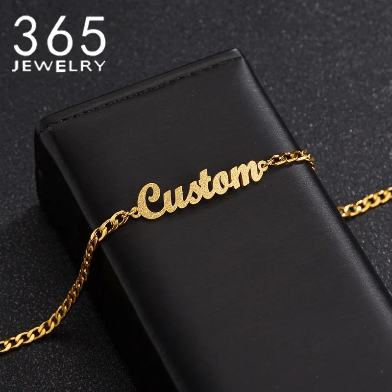 Custom Stainless Steel Frosted Bracelet Name Personalized Necklace For Women Men Wedding Gift Trendy Jewelry Glitter Accessories