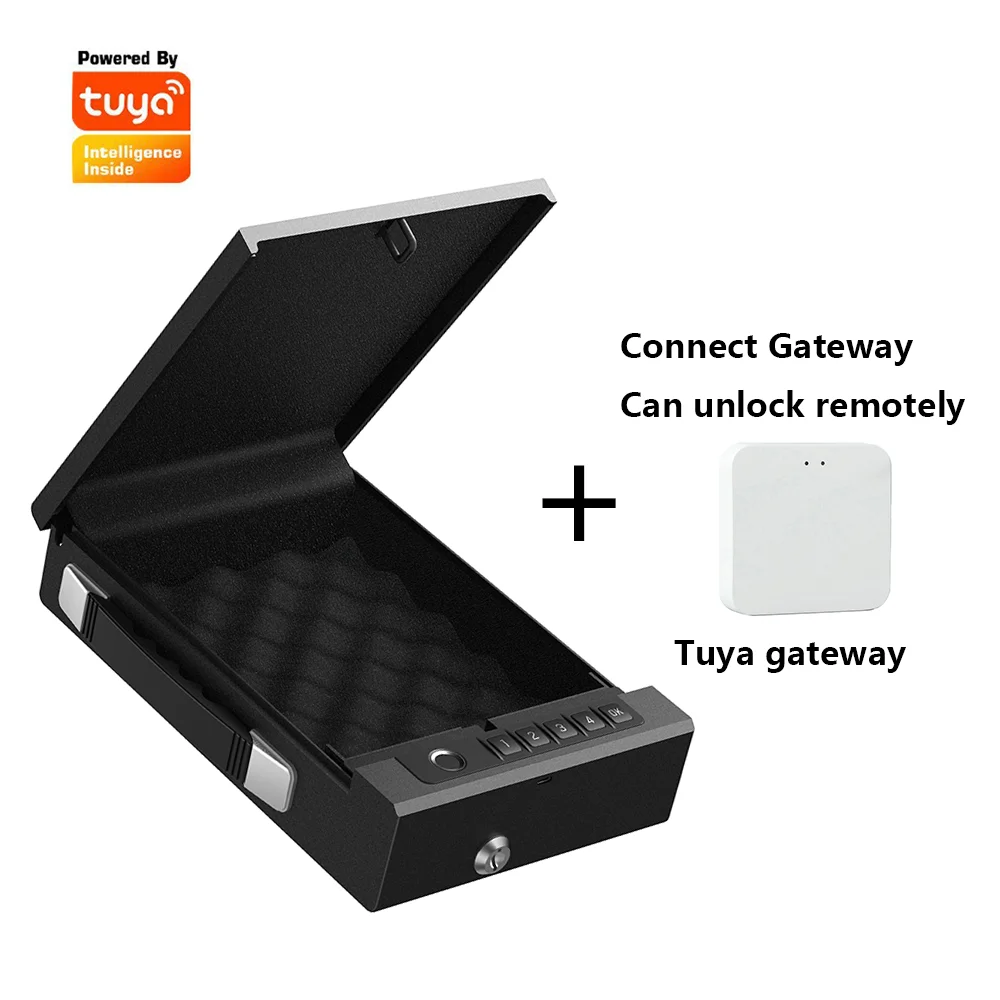 Portable 4-in-1 Tuya Gun Safe Alloy Steel Pistol Safe Box APP Fingerprint Password Key Unlock Home Security