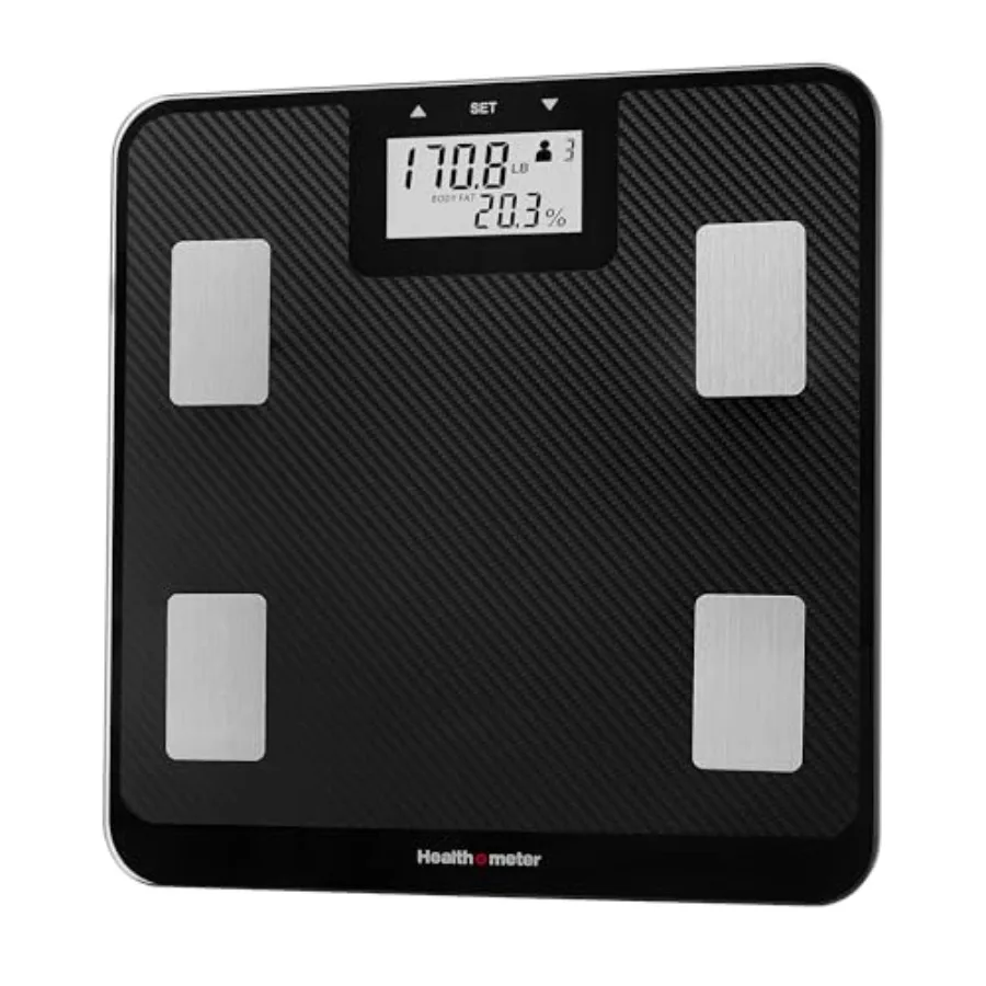 

Digital Body Composition Scale BMI, Body Fat and Water Mass Measurement, Multi-User Tracking, 450 lb Capacity, Step-On Carbon F