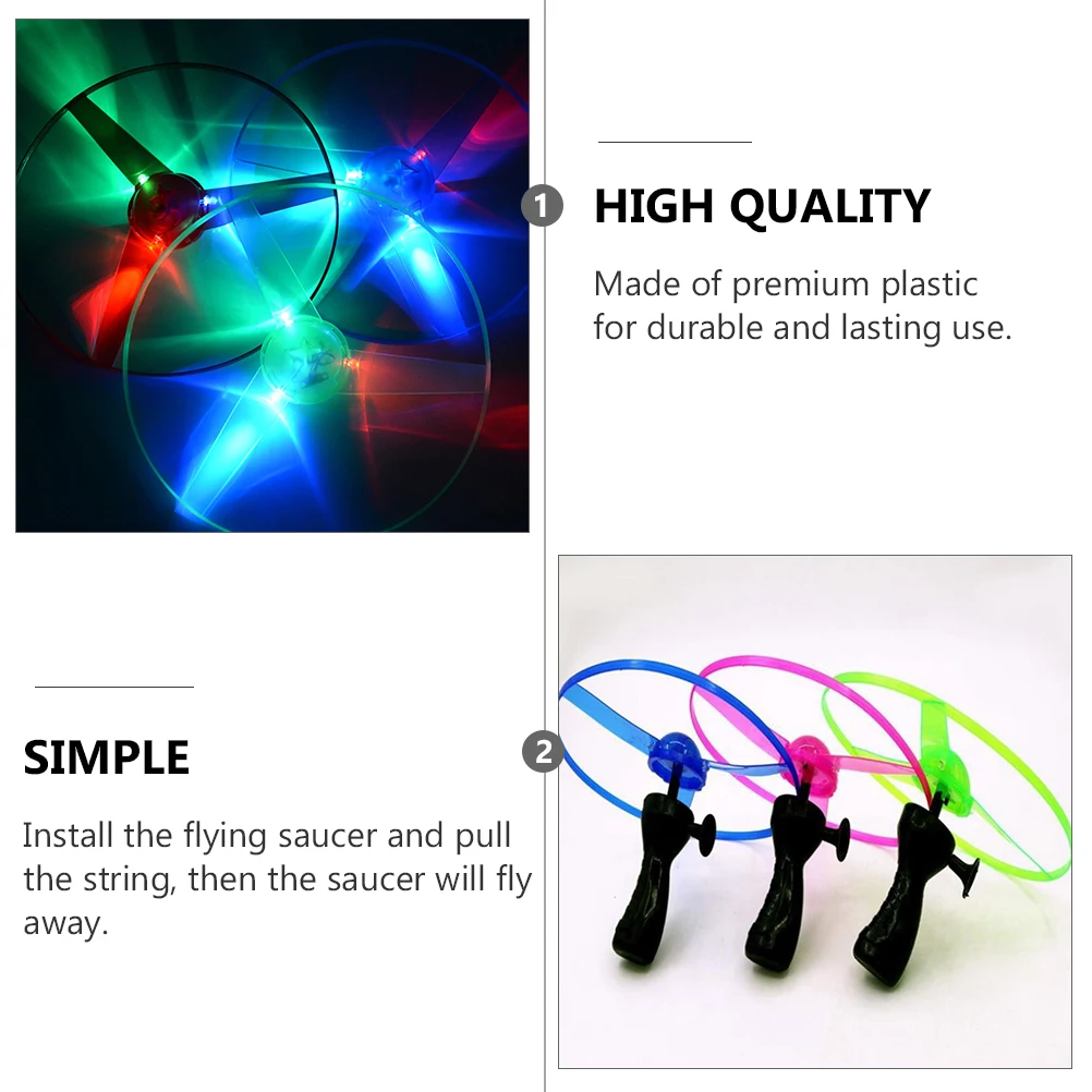 

5Pcs LED Glow Flying Discs Outdoor Toys Plastic Pull String Flying Saucers Modes Flash Slow Jump Flash