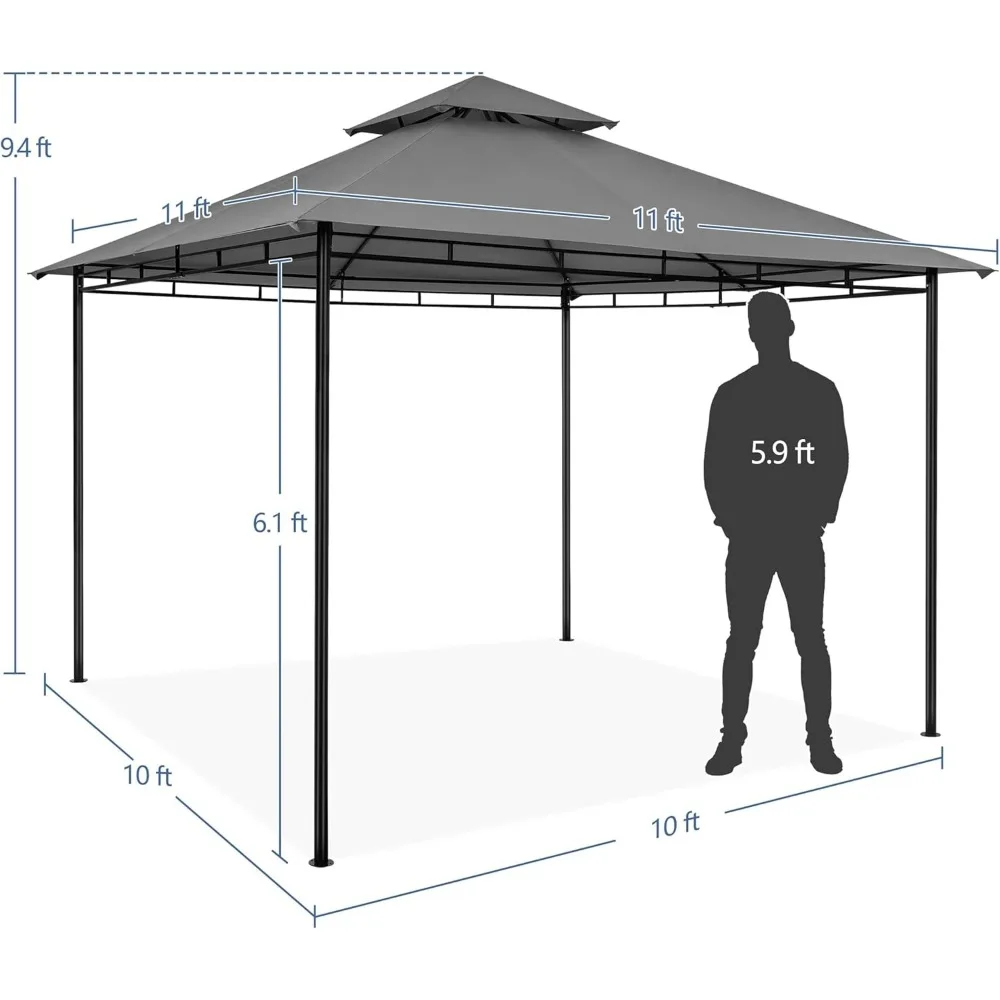 Gazébo d'extérieur à cadre en acier enduit de poudre, gazébo pour patios 11x11, grill à double toit, pavillon pour barbecue, résistant à l'eau