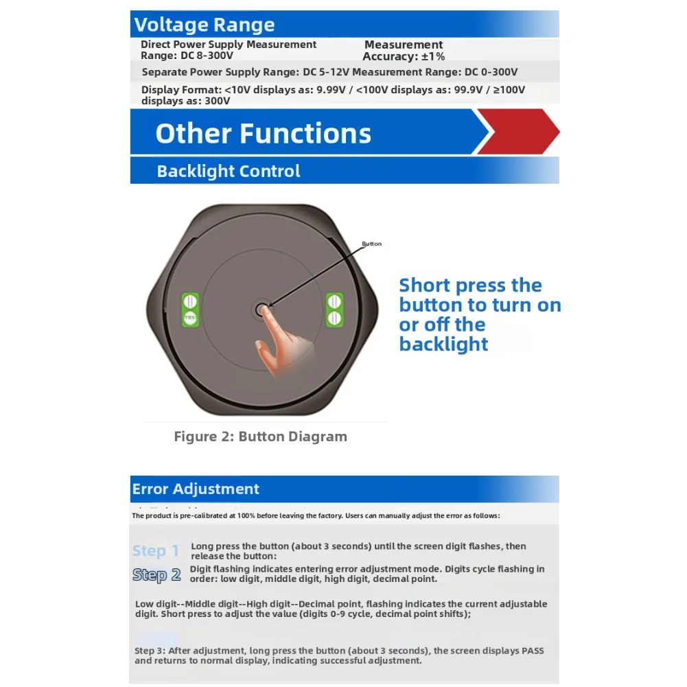 Large Font Display DC Voltmeter Measurement Monitoring Accuracy 1 Easy Installation For Indoor Use For Automotive