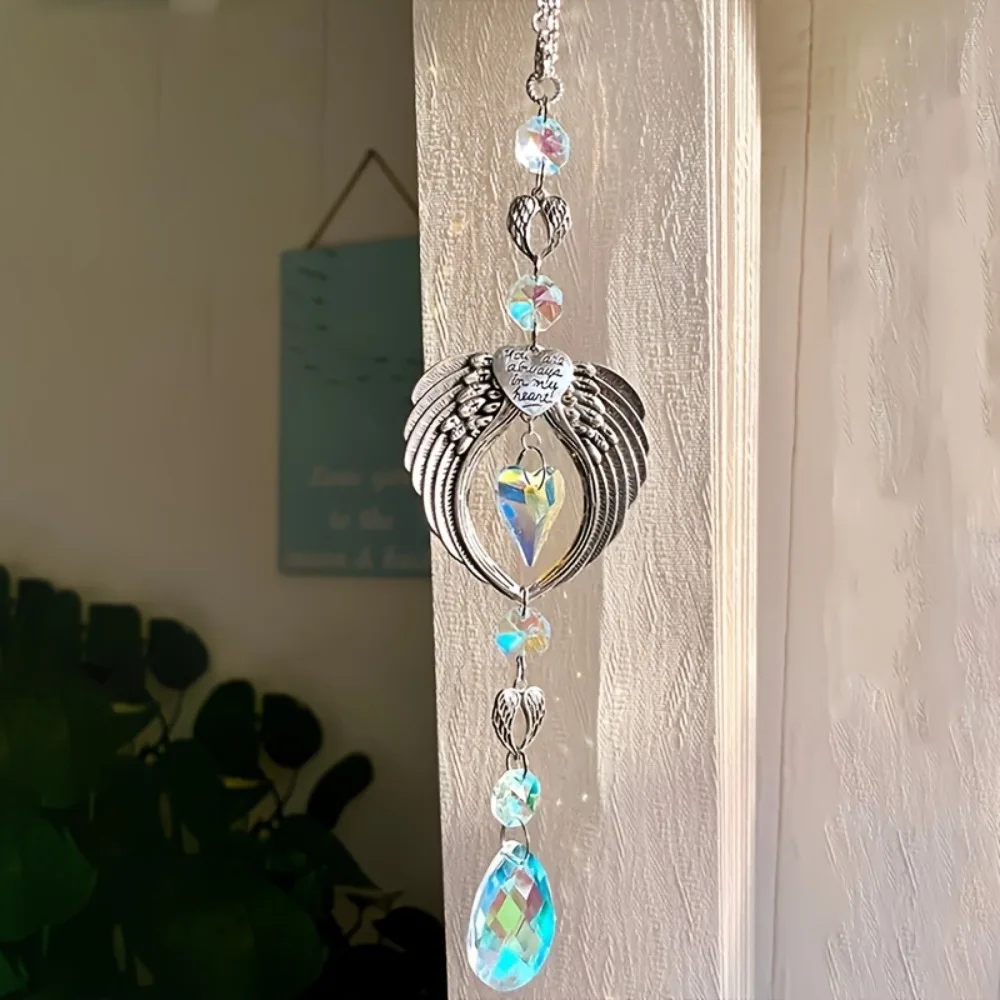 Angel Wings Sun Catcher Hanging Ornament Souvenir Crystal Octagonal and Heart Shaped Prism Home Hanging Sun Catcher