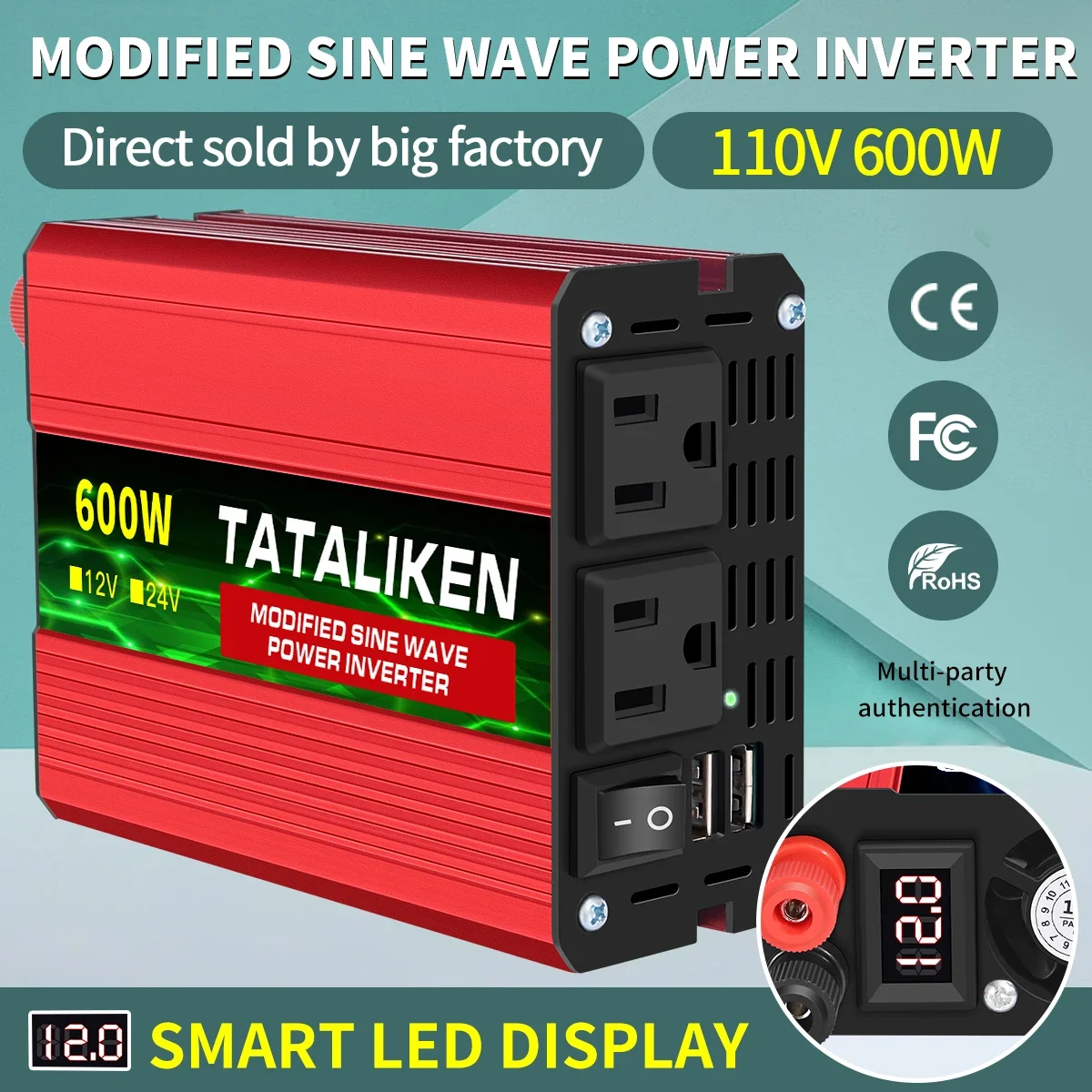 

Modified Sine Wave Inverter 110V 60HZ 600W Transformer Power Voltage Converter with LED Display