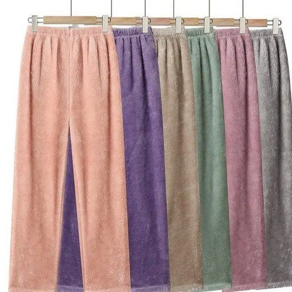 

Новые женские повседневные брюки из кораллового флиса с эластичным поясом, длинные, пушистые, однотонные, универсальные, осень 2025