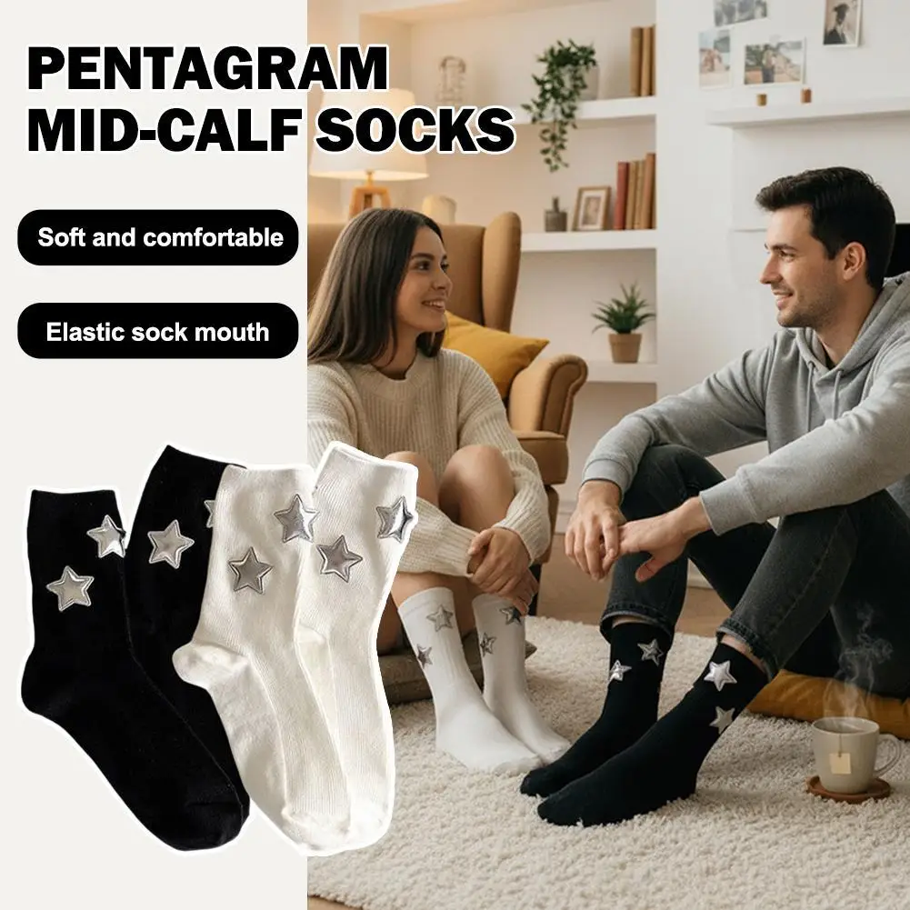 

Breathable Star Embroidery Socks High Quality Fashion Comfortable Sweat - Absorbent Without Feeling of Binding mid-calf socks