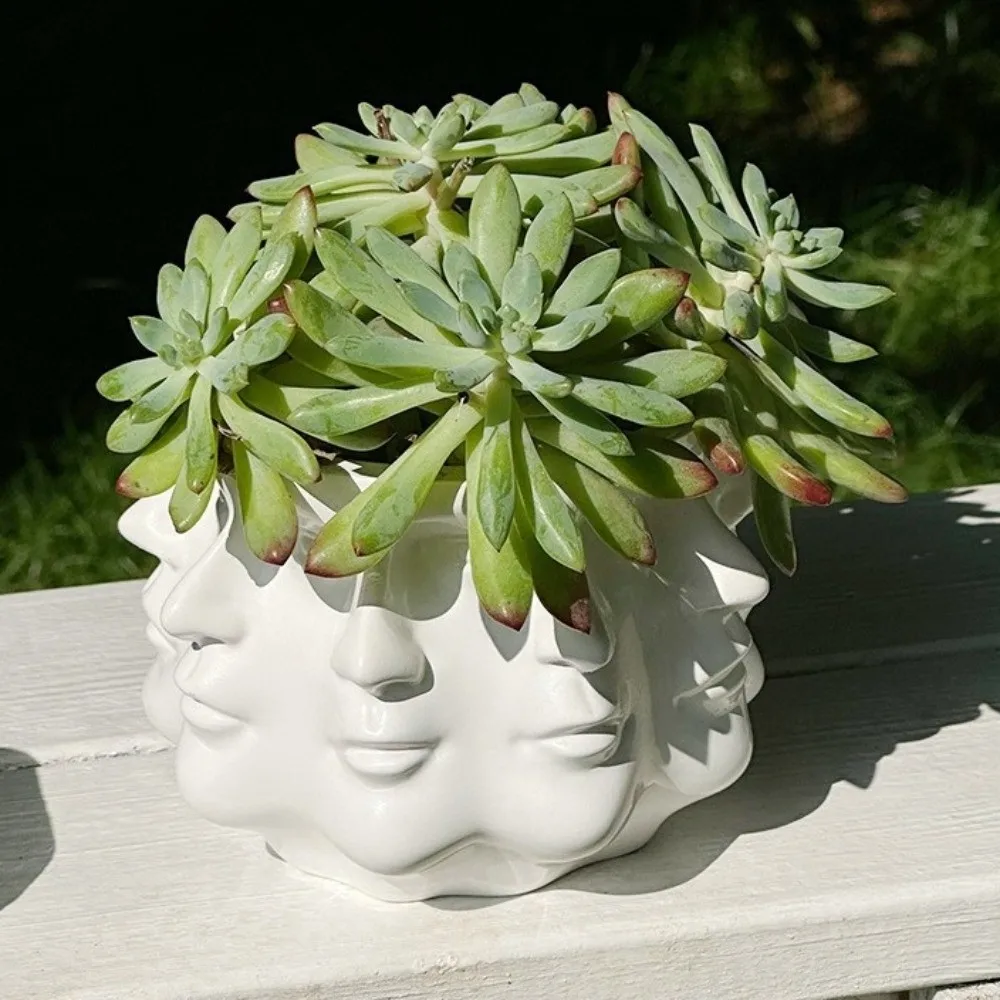 Unique Style Abstract Flower Pot Handicrafts Vinyl Multi-Faceted Flower Pot Funny Multi Sided Face Potted Plants Holder Outdoor