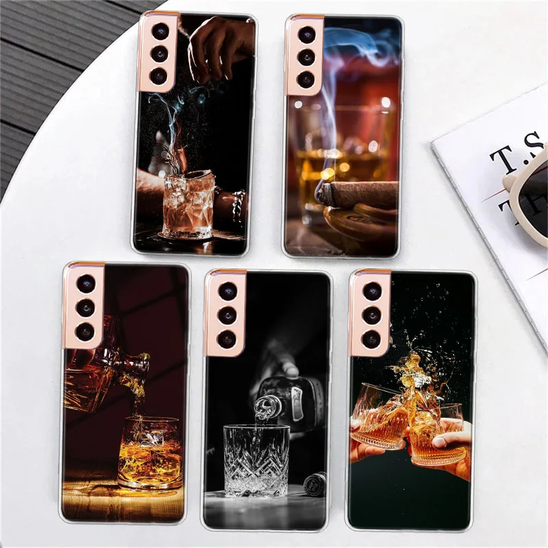 Strong Whiskey With Cigarettes Phone Case For Samsung S21 S23 24 FE S20 Plus Galaxy S25+ S22 Ultra Capa S10 S10E Cover TPU Funda