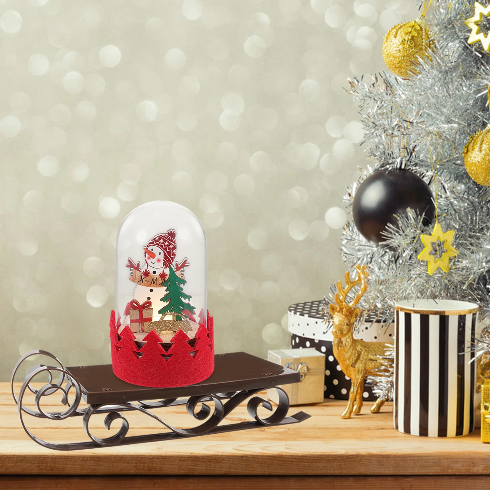 

Christmas Sleigh Decorations Plastic Sled Adornment Home Office Desktop Mantel nament Xmas Party Supplies Miniature Sled Pendant